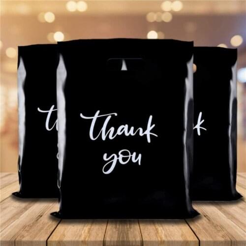 10 Black Thank You Commodity Bag Large Retail Plastic Bag With Handle Retail Bags For Packing Clothes T-Shirts Books Boutique