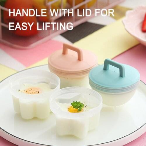 5pc/set Cute Egg Boiler Plastic Egg Poacher Set Kitchen Egg Cooker Tools Egg Mold Form With Lid Brush Pancake Maker Kitchen Tool
