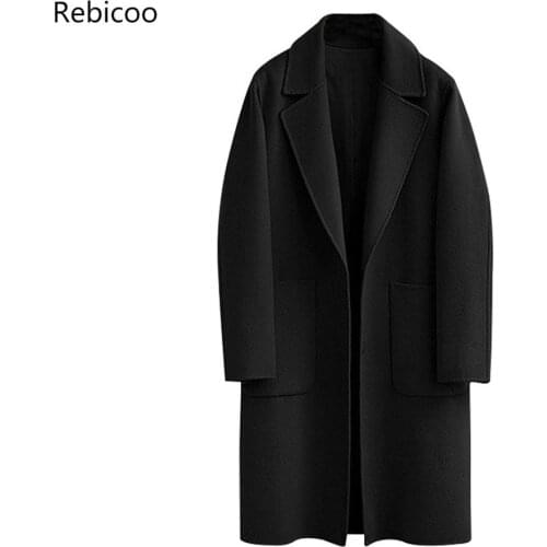 5XL Women Winter Wool Coat Design Turn-down Collar Long Sleeve Jacket Thick Vintage Black Camel Blend Outwear Coats Plus Size