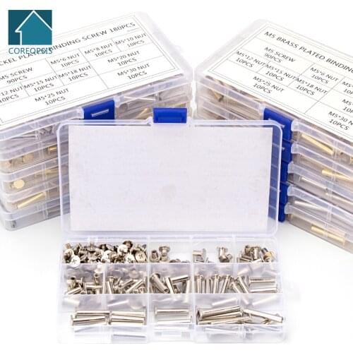 60PCS 180PCS M5 Chicago Binding Phillips Screws Nickel Brass Plated Bolt Assortment Kit DIY Tool Accessories Replacement Set S32