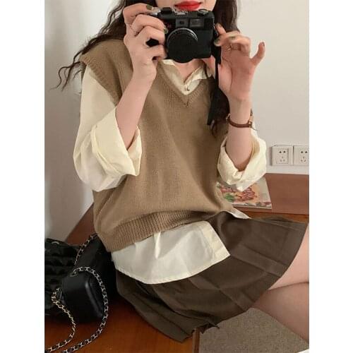 8Candy colors 2021 autumn and winter korean style v neck knitted sleeveless vest sweaters And pullovers womens Vest (X2127)