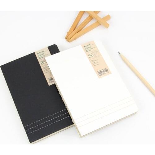 4PCS Simple Black & White Hard Cover Kraft Paper Naked Binding Sketchbook With Line Blank Pages