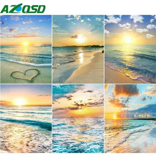 AZQSD Diamond Painting Sunset Seaside Mosaic Needlework Diamond Embroidery Sale Landscape Picture Of Rhinestones Home Decor