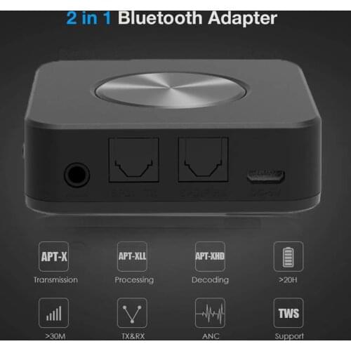 Bluetooth 5.0 Music Audio Adapter 2 In 1 Wireless Transmitter Receiver Digital Optical Toslink/SPDIF With CSR8675 APTX-HD LL