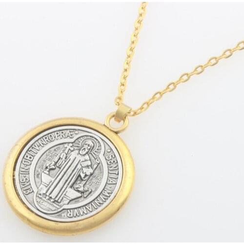 Saint Benedict Exorcism Medal Catholic Cross Pendant Necklaces N1697 24" 42.8x36.8mm Zinc Alloy
