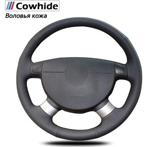 Black Genuine Leather Car Steering Wheel Cover for chevrolet aveo LOVA buick Excelle daewoo gentra 2013 2015 lacetti 2006 - 201