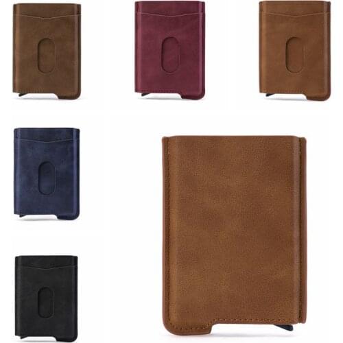 2021 Business Pu Leather Card Case Aluminum Metal Credit Card Holder Wallet Casual Short Slim Wallet Gifts For Men High Quality