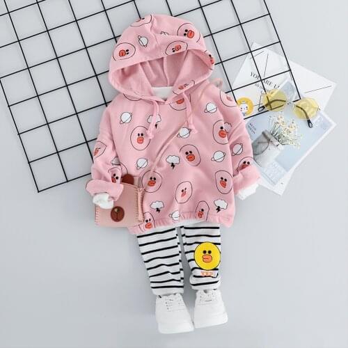 Children Baby Girls Clothes Suits Autumn Infant Clothing Hooded T Shirt Stripe Pants CATOON DARK Toddler Fashion Sport Costume