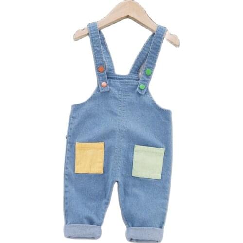 Kids Baby Boys Girls Denim Long Jeans patchwork Overalls Toddler Fashion Infant Boy Girl Playsuit Clothes Clothing Long Trousers