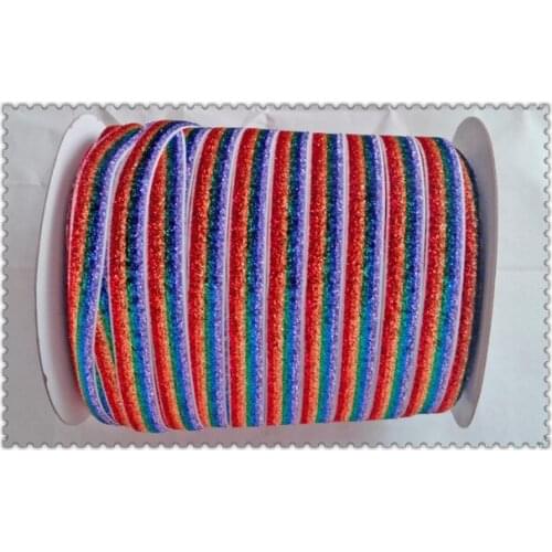 Stretch Striped Headband Ribbon Color Sparkle Ribbon 3/8" Elastic Rainbow Glitter Velvet Ribbon