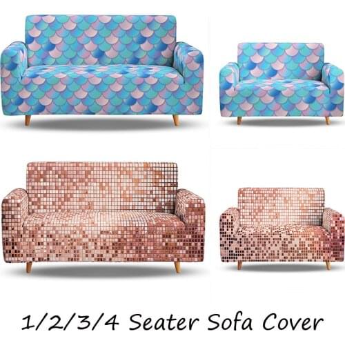 3D Print Elastic Sofa Cover Glitter Fish Scales Shin For Living Room Sofa Cover 1/2/3/4 Seater Decorative Sectional Sofa Covers