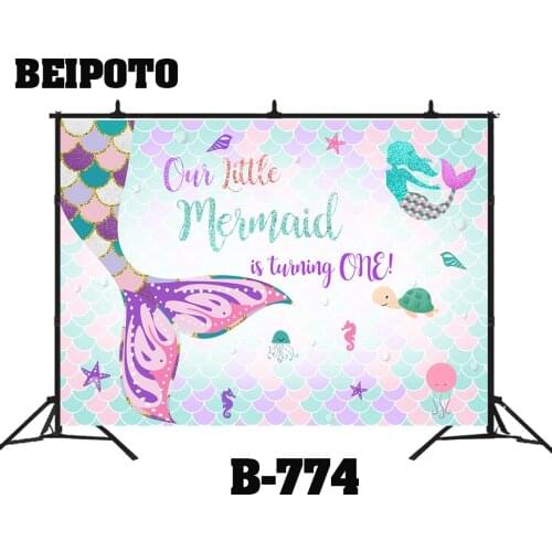 Little mermaid themed birthday party backdrop photography photo background purple glitter customize baby shower booth banner