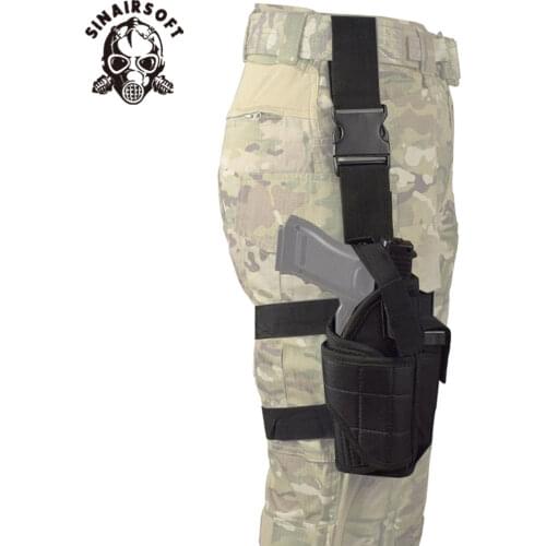 Tactical Vertical Belt Drop Leg Puttee Thigh Leg Pistol Gun Holster Molle With Magazine Pouch Fit Most Handgun