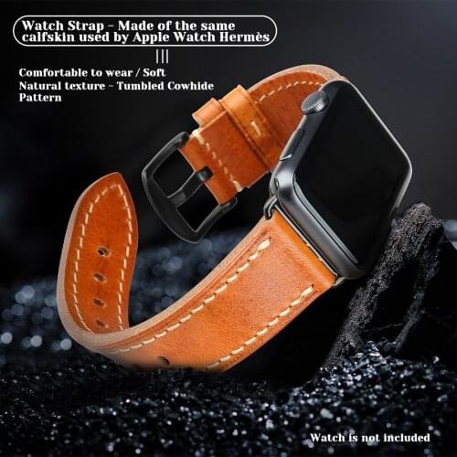 MAIKES New Design Strap for Apple Watch 6 Band 44mm 40 iWatch 42 38mm Belt Series SE 5 4 3 Retro Cow Leather Watchband Bracelet