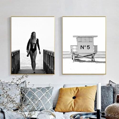 Beautiful Woman Black and White Canvas Painting Wall Art Nordic Posters and Prints Wall Pictures for Living Room Decoration