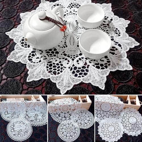 Round Lace Embroidered Coaster Hollow Dining Table Mat Household Plate Bowl Cushion Decoration Heat Insulation Pad