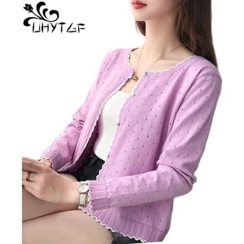 UHYTGF 2021 Summer Coat Women Short Cardigan Knitted Ice Silk Shawl Thin Sun Protection Clothing Casual Female Tops Jacket 1720