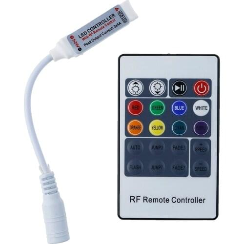 Mini RGB Led Controller RF 20Keys Wireless 6A Remote Control with DC Connector to Control Led Strip Light SMD5050 DC12V 24V 3*4A