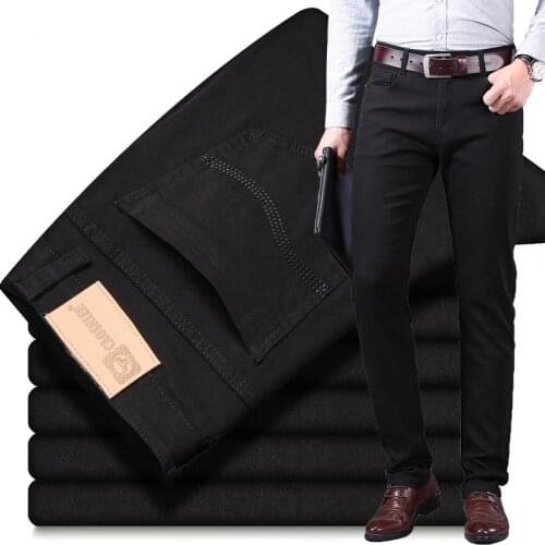 2021 Classic Style Mens Black Jeans Fashion Casual Business Straight Stretch Denim Trousers Male Brand Pants White Khaki