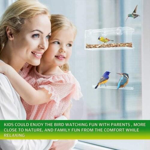 Window Bird Feeder Removable Seed Tray with Strong Suction Cups Drainage Holes for Up-Close Indoor Bird Watching Gifts