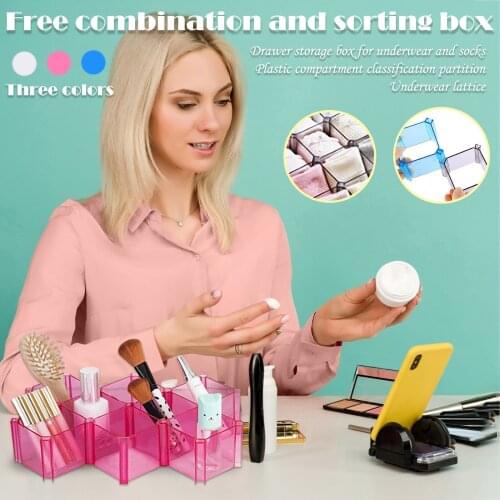 6 Pcs Plastic Storage Box Multifunction Drawer Lattice Divider Underwear Storage DIY Storage Shelves Drawer Divider 2021