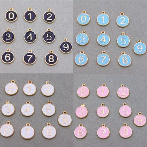 10PCs 12*15mm Zinc Alloy Charms Pendant Round Arabic numerals "0~9" DIY Findings Number Message Enamel Accessories