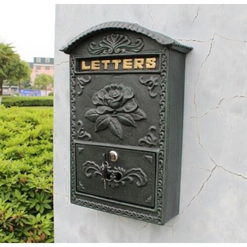 Embossed Trim Decor Bronze cast iron mailbox Wall mounted Mail Box High quality Garden Decorative mailbox Garden Decorative mail
