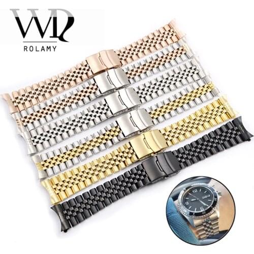 Rolamy Watch Band Strap 19 20 22mm 316L Hollow Curved End Solid Screw Links Replacement Bracelet For Seiko Wholesale Watchband
