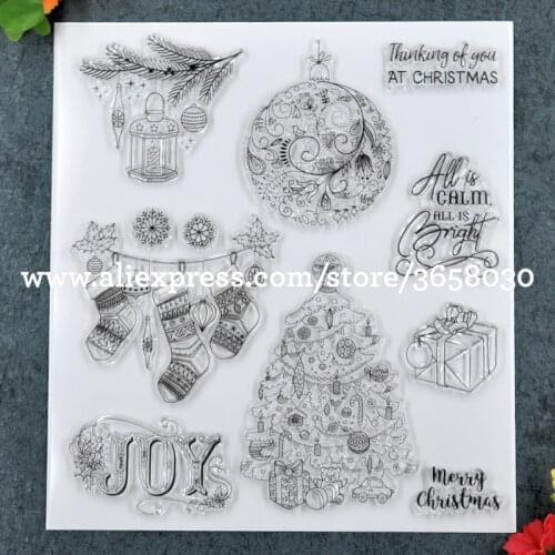 Christmas JOY Ball Tree Lantern Scrapbook DIY photo cards rubber stamp clear stamp transparent stamp 18.5x20.5cm 8101573