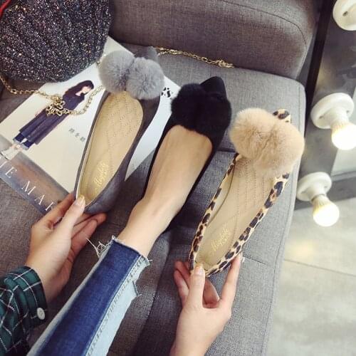 Hair ball shoes woman leopard soft bottom comfy flats pointy toe shallow casual single moccasins 42 43 ladies cozy flock loafers