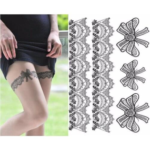 Waterproof Temporary Tattoo Sticker sexy lace flowers stocking tattoos stickers black henna flash fake tattoos for girl women