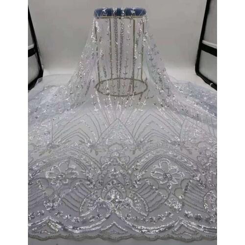 High Quality Wedding Dress Lace Bead Tube Sequin Embroidery French Mesh Tulle DIY Design Sewing Skirt Fabric 5 Yards Wholesale
