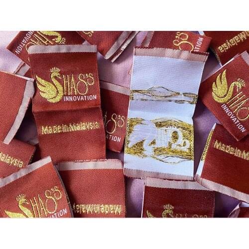 Custom High density gold thread Tag Woven Label main label damask label Embroidery Tags for Garment Bags DIY Sewing Accessories