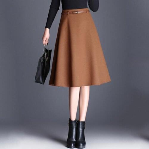 New Fashion Autumn Winter Woolen Skirt Skirts Womens 2019 Black Khaki High Waist A-Line Skirt Mid Long Pleated Skirt Female S431
