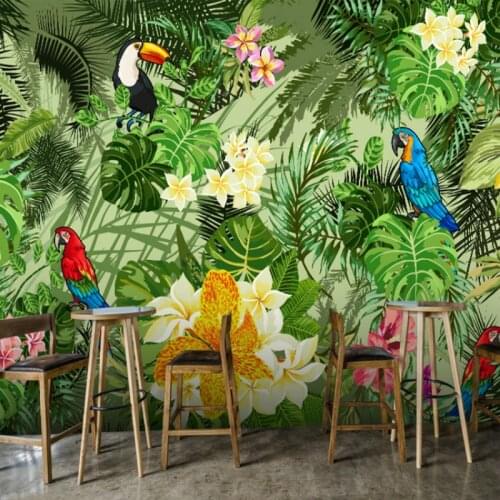 3D Wallpaper for Living Room Wall 3D Southeast Asian Tropical Rainforest Green Plant Flower Birds Mural Wall Paper Home Decor