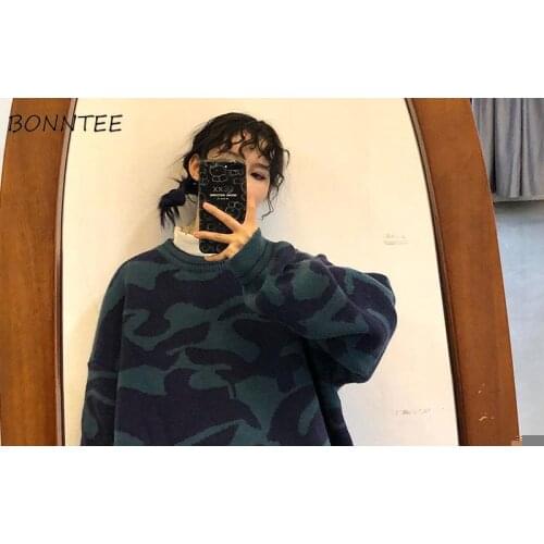 Women Pullovers Thicken Oversize Printed Winter O-neck Sweaters Vintage Retro Harajuku Streetwear Loose Casual Chic Ulzzang New