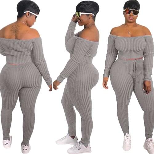 Tracksuit Women Winter Autumn 2020 Knitted Suit Sexy Slash Neck Tops And Sweatpants Two Piece Sets Sportswear Female Clothing