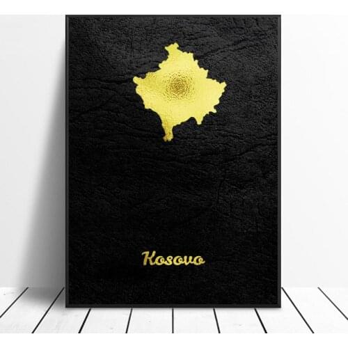 Golden Map Kosovo Art Canvas Poster Home Decor Painting No Frame