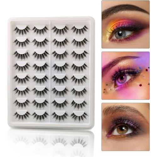 16Pairs Girls False Eyelashes Thick Long Simple Operation Curled Fiber Makeup Extensions Eye Lashes Box Package