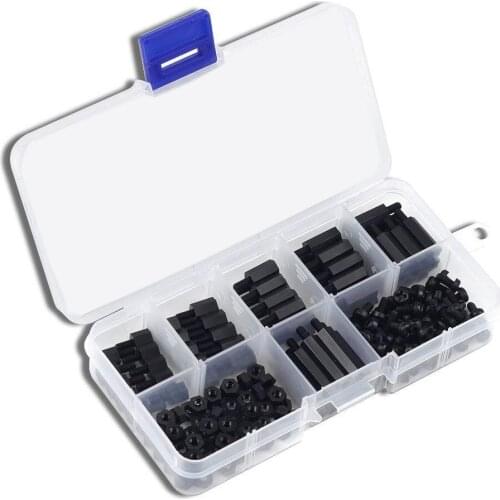 180Pcs M3 Black Nylon Spacers Hex Nut Screw Stand-off Plastic Accesories Assortment Kit