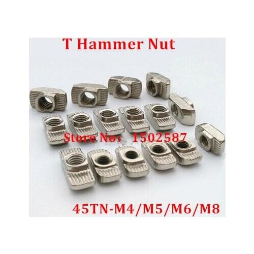 20pcs M4 M5 M6 M8 T Slot Hammer Nut Nickel Plated Aluminum Connector Fastener Nuts for 4545 Groove 10