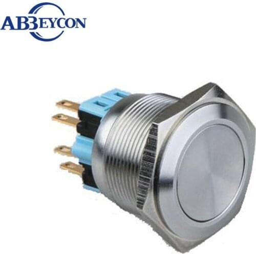 25mm 1NO1NC latching waterproof stainless steel push button switch 4 pin terminal flat round head