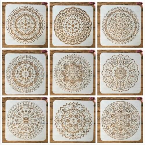 9Pcs/Pack 20*20cm Mandala Round Geometry DIY Layering Stencils Painting Scrapbook Coloring Embossing Album Decorative Template