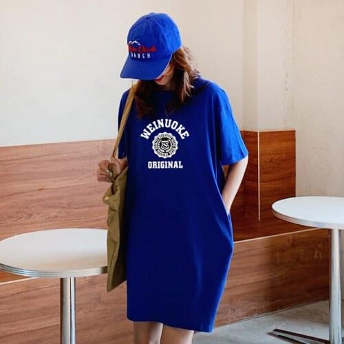 96517# Maternity Clothes Summer Cotton Short Sleeves Loose Letter Printing Dress Pregnant Women Mom Dress