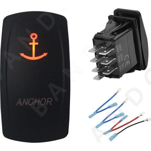 Anchor Momentary Rocker Switch with Dual Illuminated Orange Led Light 7P (ON)-OFF-ON for Car Boat Marine Yacht, with Jumper Wire