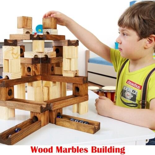 Wood Marbles Building Run Maze Ball Blocks Rollercoaster Style Construction Educational Toys For Children Kids Xmas Gifts