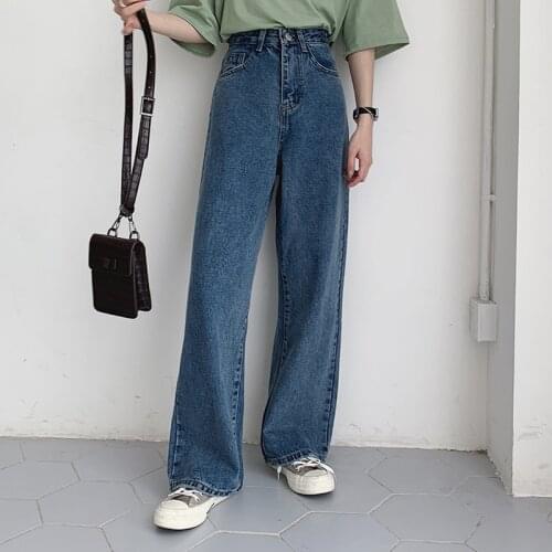 Casual Retro Summer Womens Jeans High Waist Loose Wide Leg Pants Korean Straight Leg Jeans Womens Streetwear