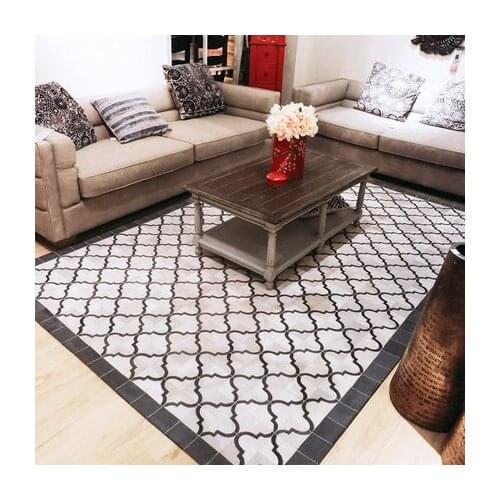 European plaid design cowhide carpet living room tea table room bedside leather rug stitching Animal Skin Patchwork Area Carpet