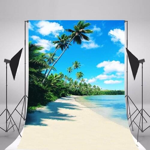 Beach Background for Photography Green Tree Sea and Sky View Vinyl Backdrop Studio Summer Wedding Photo Booth Backdrops Custom