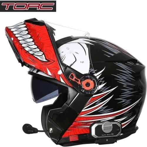 1pcs TORC V8 Interphone Intercom Headset Bluetooth Helmets Modular Flip Up Full Face Dual Visor Contact Phone Motorcycle Helmets